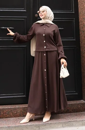 Ensemble Deux Pièces chemise Hijab Tunique Jupe Marron 0223-04 0223-04