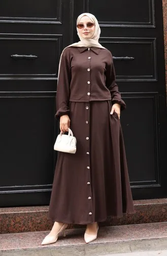 Ensemble Deux Pièces chemise Hijab Tunique Jupe Marron 0223-04 0223-04