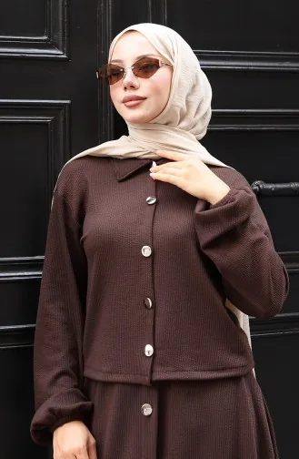 Ensemble Deux Pièces chemise Hijab Tunique Jupe Marron 0223-04 0223-04