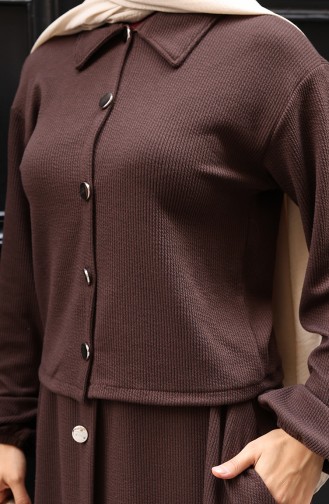 Ensemble Deux Pièces (chemise Hijab Tunique Jupe) Marron 0223-04 0223-04