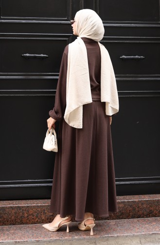 Ensemble Deux Pièces (chemise Hijab Tunique Jupe) Marron 0223-04 0223-04