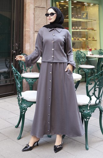Ensemble Deux Pièces Chemise Hijab Tunique Et Jupe Anthracite 0223-05 0223-05
