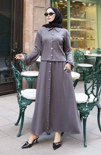 Ensemble Deux Pièces Chemise Hijab Tunique Et Jupe Anthracite 0223-05 0223-05