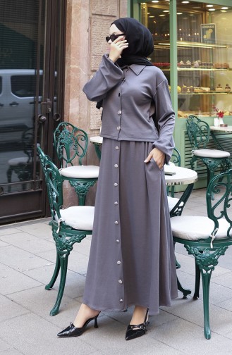 Ensemble Deux Pièces Chemise Hijab Tunique Et Jupe Anthracite 0223-05 0223-05