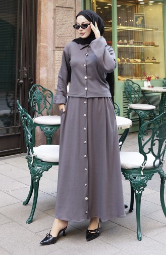 Ensemble Deux Pièces Chemise Hijab Tunique Et Jupe Anthracite 0223-05 0223-05