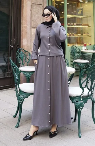 Ensemble Deux Pièces Chemise Hijab Tunique Et Jupe Anthracite 0223-05 0223-05