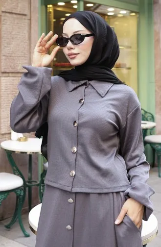 Ensemble Deux Pièces Chemise Hijab Tunique Et Jupe Anthracite 0223-05 0223-05