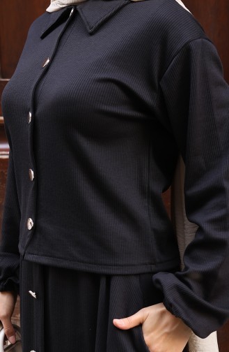 Ensemble Deux Pièces Chemise-hijab-tunique-jupe 0223-06 Noir 0223-06