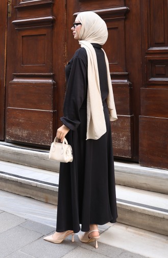 Ensemble Deux Pièces Chemise-hijab-tunique-jupe 0223-06 Noir 0223-06