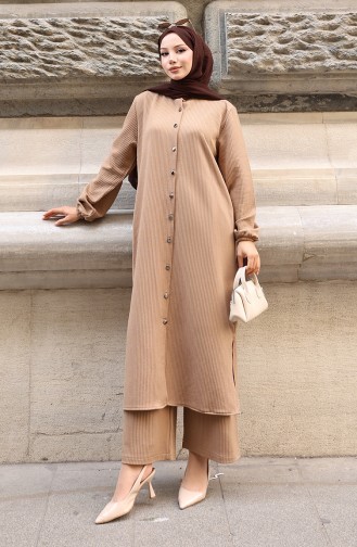 Corduroy Geknoopt Hijab Broekpak 2176-02 Melkkoffie 2176-02