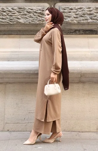 Corduroy Geknoopt Hijab Broekpak 2176-02 Melkkoffie 2176-02