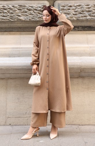 Corduroy Geknoopt Hijab Broekpak 2176-02 Melkkoffie 2176-02