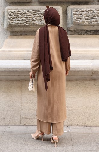 Corduroy Geknoopt Hijab Broekpak 2176-02 Melkkoffie 2176-02