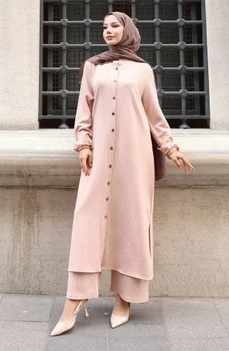 Corduroy Geknoopt Hijab Broekpak 2176-03 Beige 2176-03