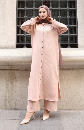 Corduroy Geknoopt Hijab Broekpak 2176-03 Beige 2176-03