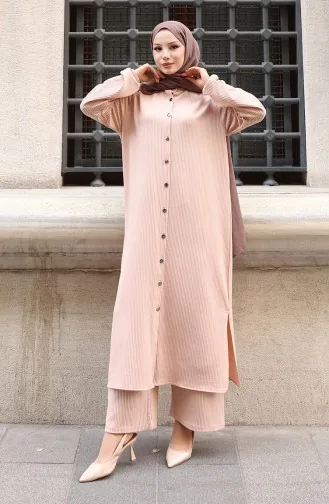 Corduroy Geknoopt Hijab Broekpak 2176-03 Beige 2176-03