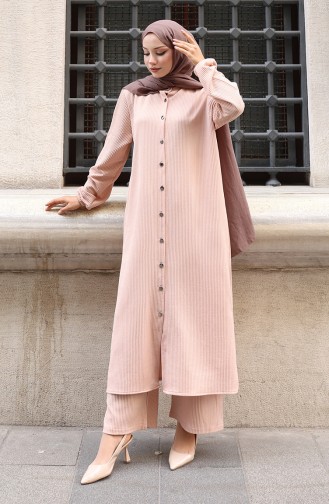 Corduroy Geknoopt Hijab Broekpak 2176-03 Beige 2176-03