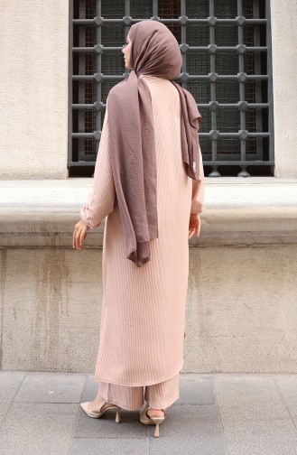 Corduroy Geknoopt Hijab Broekpak 2176-03 Beige 2176-03