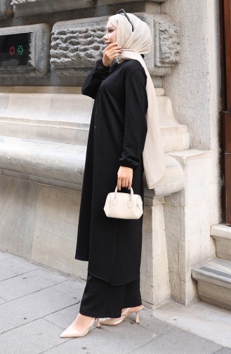 Corduroy Geknoopt Hijab Broekpak 2176-05 Zwart 2176-05