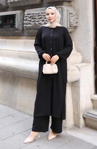 Corduroy Geknoopt Hijab Broekpak 2176-05 Zwart 2176-05