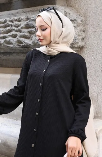 بدلة بنطلون حجاب مخملي بأزرار 2176-05 أسود 2176-05