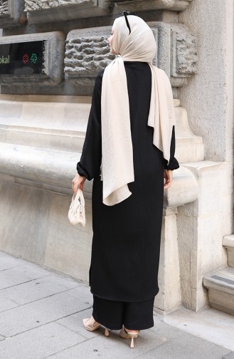 Corduroy Geknoopt Hijab Broekpak 2176-05 Zwart 2176-05