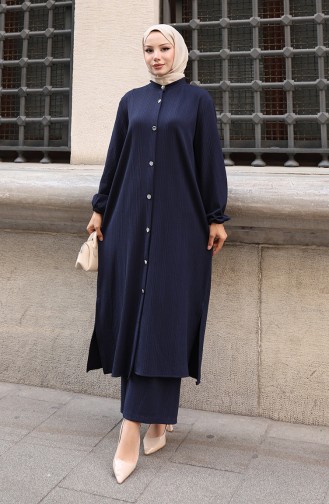 Corduroy Hijab Broekpak Met Knopen Marineblauw 2177-01 2177-01