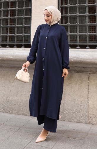 Corduroy Hijab Broekpak Met Knopen Marineblauw 2177-01 2177-01