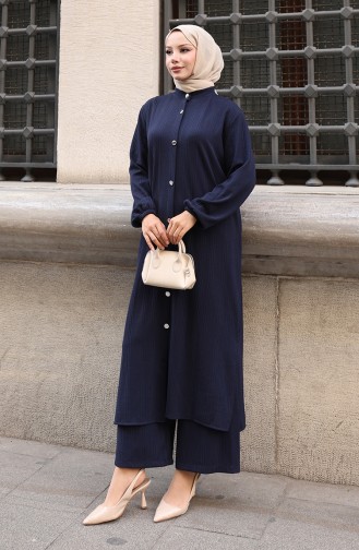 Corduroy Hijab Broekpak Met Knopen Marineblauw 2177-01 2177-01