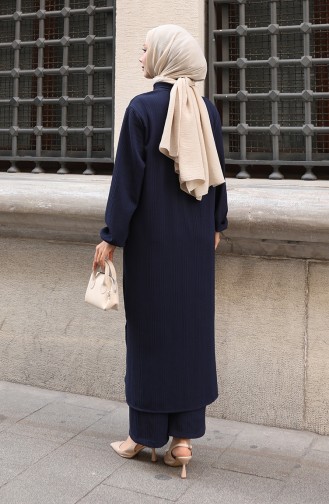 Corduroy Hijab Broekpak Met Knopen Marineblauw 2177-01 2177-01