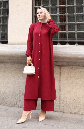 Geknoopt Geribbeld Hijab Broekpak 2177-02 Claret Red 2177-02