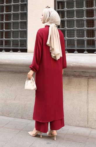 Geknoopt Geribbeld Hijab Broekpak 2177-02 Claret Red 2177-02