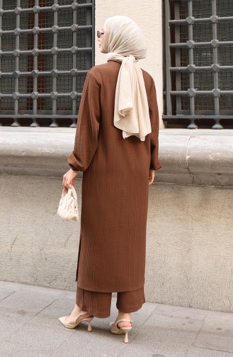 Corduroy Hijab Broekpak Met Knopen 2177-03 Bruin 2177-03