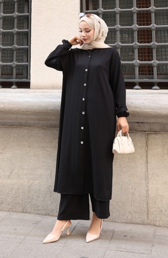 Corduroy Hijab Broekpak Met Knopen 2177-05 Zwart 2177-05