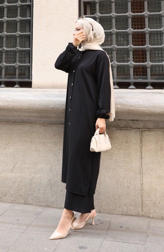 Corduroy Hijab Broekpak Met Knopen 2177-05 Zwart 2177-05