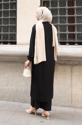 Corduroy Hijab Broekpak Met Knopen 2177-05 Zwart 2177-05