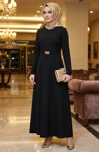 فستان بإبزيم 7123-06 أسود 7123-06