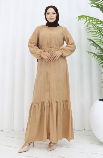 Geplooide Jurk Met Knoopsluiting En Zoom 0351-03 Melkkoffie 0351-03