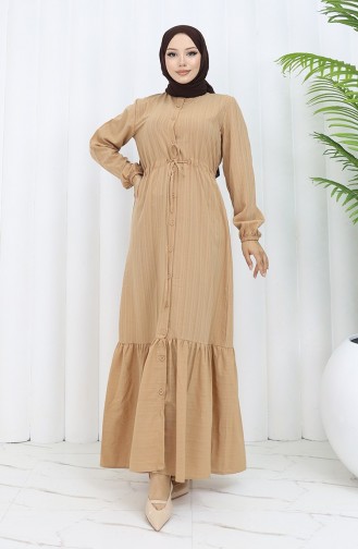 Geplooide Jurk Met Knoopsluiting En Zoom 0351-03 Melkkoffie 0351-03