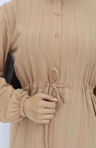 Gerafftes Kleid Mit Geknöpftem Saum 0351-03 Milchkaffee 0351-03