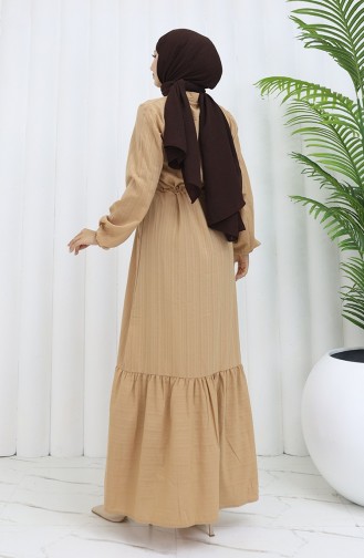 Geplooide Jurk Met Knoopsluiting En Zoom 0351-03 Melkkoffie 0351-03