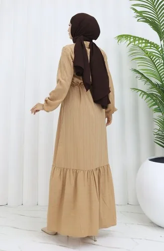 Gerafftes Kleid Mit Geknöpftem Saum 0351-03 Milchkaffee 0351-03