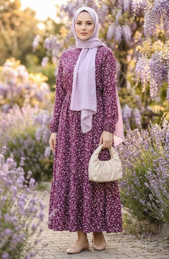 Gülsüm Viscosejurk Met Halve Knopen En Bloemen 0358-02 Pruim 0358-02