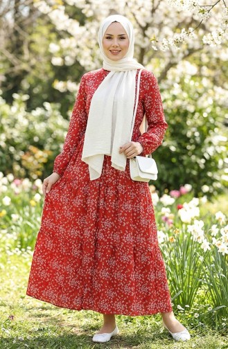 Gülsüm Viscosejurk Met Halve Knopen En Bloemen 0358-05 Bordeauxrood 0358-05