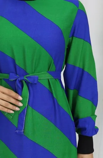 Geometric Patterned Belted Viscose Dress 0460-02 Saks Green 0460-02