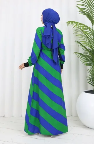 Geometric Patterned Belted Viscose Dress 0460-02 Saks Green 0460-02