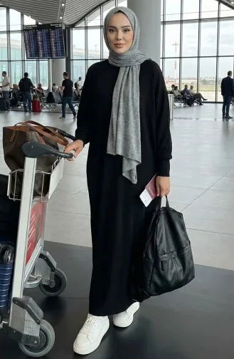 فستان كريب بأكمام خفاش 2000-02 أسود 2000-02