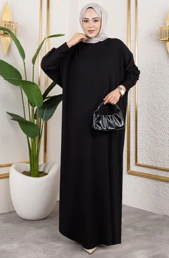 فستان كريب بأكمام خفاش 2000-02 أسود 2000-02