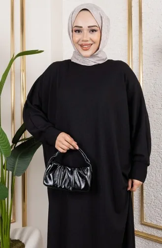 فستان كريب بأكمام خفاش 2000-02 أسود 2000-02