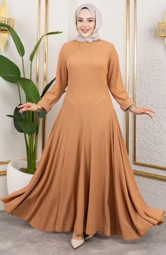Flounce Detailed Crepe Dress 7132-08 Tan 7132-08
